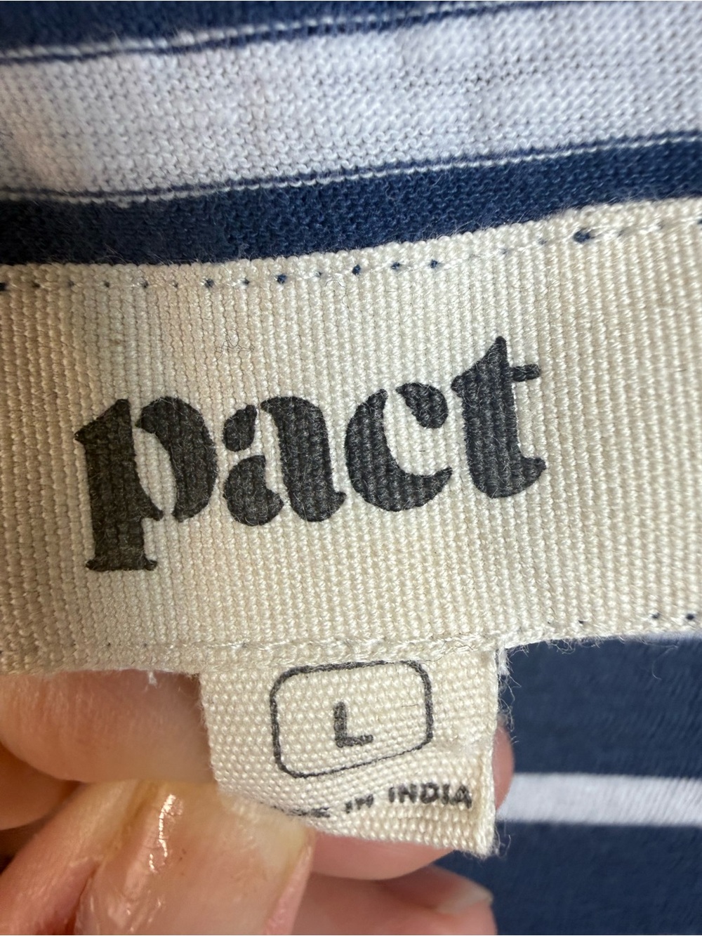 Pact Navy and White Striped Tee - Picture 3 of 4